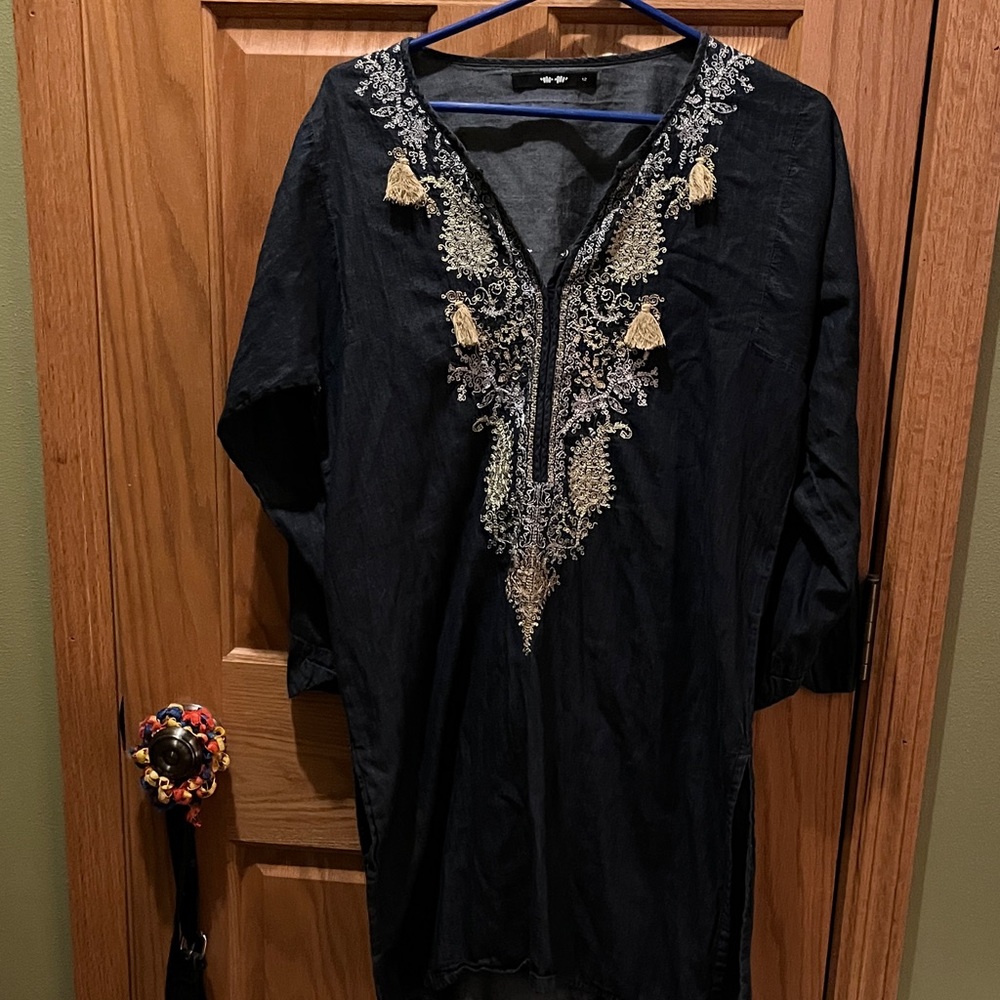 Embroidered Black Tunic with Gold Accents